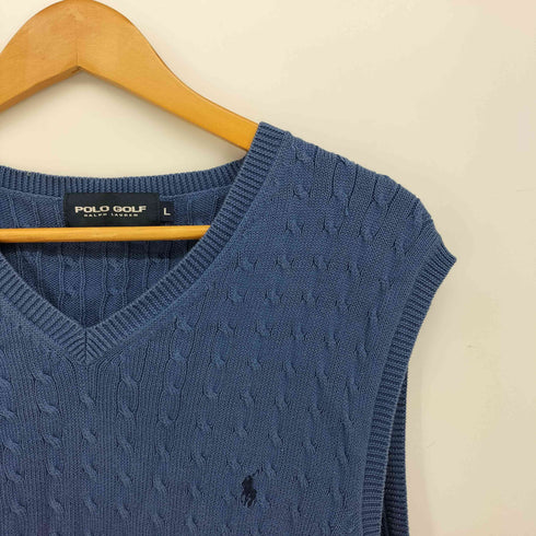 ポロゴルフラルフローレン POLO GOLF RALPH LAUREN ポニー 刺繍 Vネック ケーブル コットン ニット ベスト メンズ import:L
