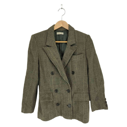 カルバンクライン CALVIN KLEIN ウールチェック柄 ダブルテーラードジャケット レディース import:L