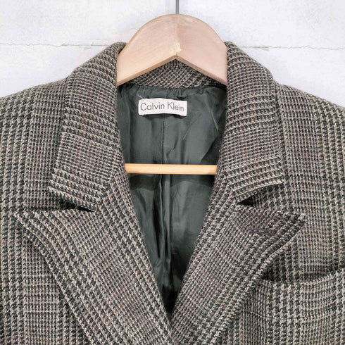 カルバンクライン CALVIN KLEIN ウールチェック柄 ダブルテーラードジャケット レディース import:L