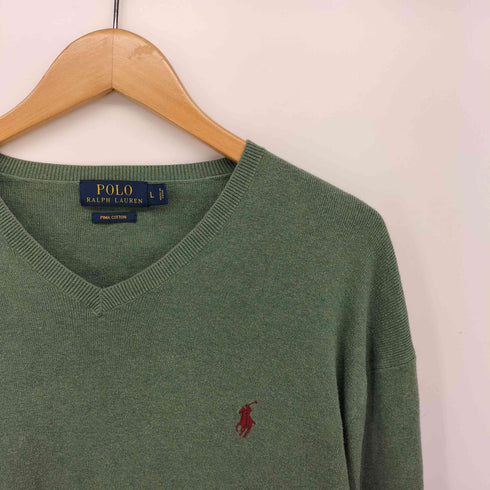 ポロラルフローレン POLO RALPH LAUREN PIMA COTTON ポニー刺繍 Vネック ハイゲージ コットン ニット メンズ import:L