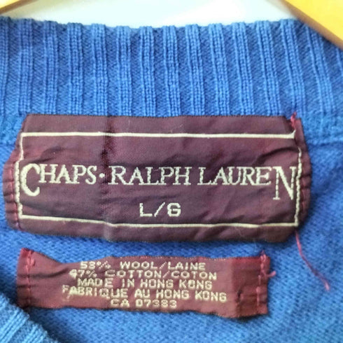 チャップスラルフローレン CHAPS RALPH LAUREN ロゴ 刺繍 クルーネック ウール コットン プルオーバー ニット メンズ import:L