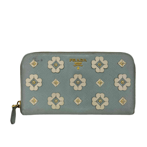 プラダ PRADA ラウンドジップ フラワーモチーフ ロングウォレット レディース