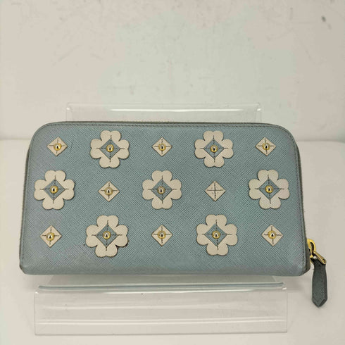プラダ PRADA ラウンドジップ フラワーモチーフ ロングウォレット レディース