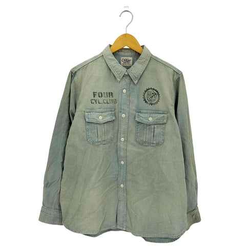 オールドクロウ OLD CROW FOUR CYL RACE L/S WORK SHIRTS ステンシルプリント フロントポケット ワーク デニム 長袖シャツ メンズ XL
