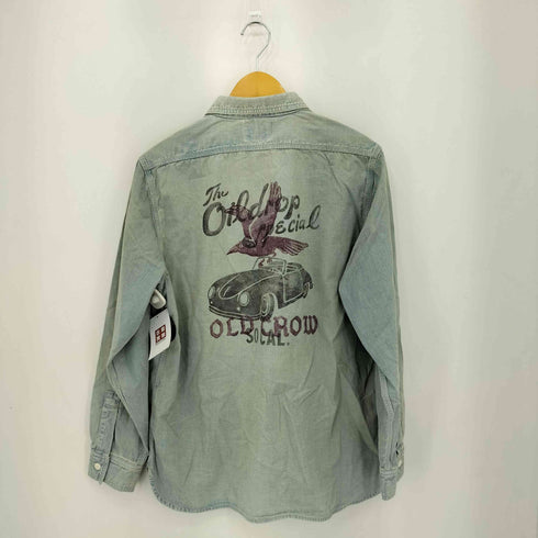 オールドクロウ OLD CROW FOUR CYL RACE L/S WORK SHIRTS ステンシルプリント フロントポケット ワーク デニム 長袖シャツ メンズ XL
