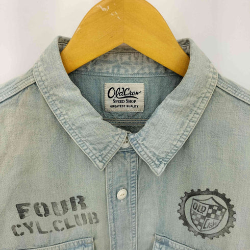 オールドクロウ OLD CROW FOUR CYL RACE L/S WORK SHIRTS ステンシルプリント フロントポケット ワーク デニム 長袖シャツ メンズ XL
