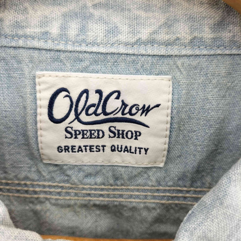 オールドクロウ OLD CROW FOUR CYL RACE L/S WORK SHIRTS ステンシルプリント フロントポケット ワーク デニム 長袖シャツ メンズ XL