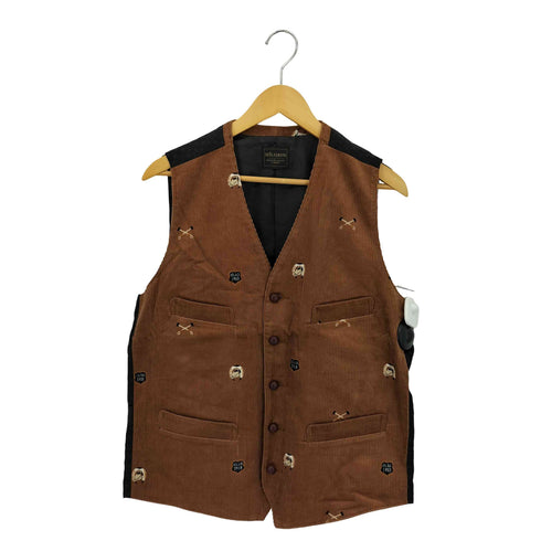バイグラッドハンド BY GLADHAND COLLEGIATE CORDUROY NO COLLAR VEST カレッジエイト ロゴデザイン クルミボタン コーデュロイ ノーカラーベスト メンズ L