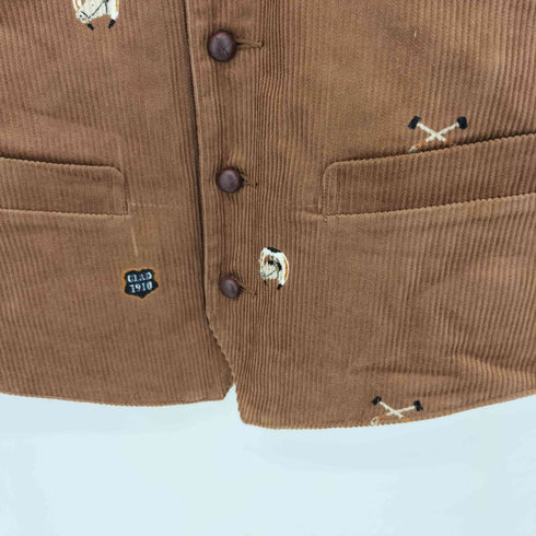 バイグラッドハンド BY GLADHAND COLLEGIATE CORDUROY NO COLLAR VEST カレッジエイト ロゴデザイン クルミボタン コーデュロイ ノーカラーベスト メンズ L