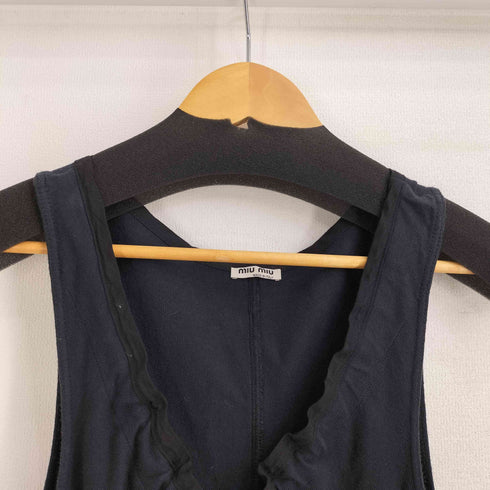 ミュウミュウ miu miu イタリア製 フリルデザイン サイドジップ コットン ノースリーブワンピース レディース M