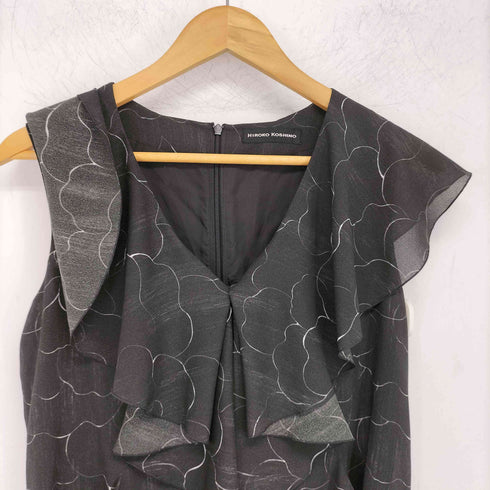 ヒロココシノ HIROKO KOSHINO フリルカラー ノースリーブVワンピース レディース JPN:38