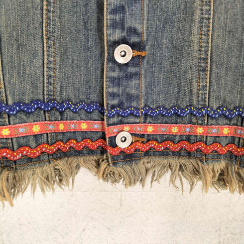 刺繍&フリンジ クロップドデニムジャケット Y2K レディース 94AR