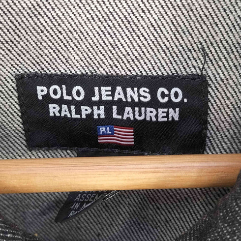 ポロジーンズカンパニーラルフローレン POLO JEANS COMPANY RALPH LAUREN メキシコ製 先染めブラック デニムトラッカージャケット メンズ import:L