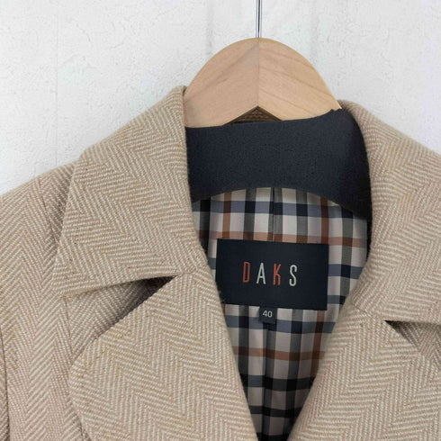 ダックス DAKS 裏地チェック 比翼 ヘリンボーン ベルテッド チェスターコート レディース 40