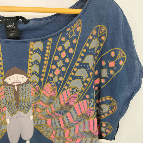 マークバイマークジェイコブス Marc by Marc Jacobs デザインプリント ボートネック ノースリーブTシャツ カットソー レディース XS