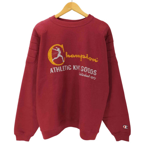 チャンピオン Champion 90S USA製 刺繍タグ REVERSE WEAVE リバースウィーブ ATHLETIC KNIT GOODS フットボール ショルダーパッド 3段 プリント スウェット デッドストック メンズ import:L