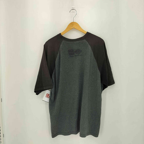 ハーレーダビッドソン HARLEY-DAVIDSON 00s USA製 ロゴフロッキープリント ラグランスリーブ クルーネック S/S Tシャツ Y2K メンズ import:XL