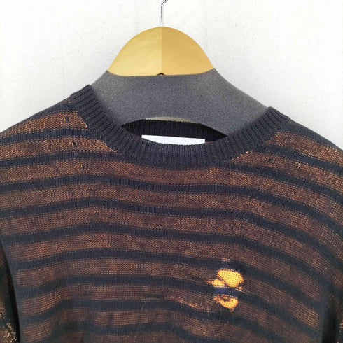 ダイエットブッチャースリムスキン DIET BUTCHER SLIM SKIN ボーダー ダメージ デザイン クルーネックニット メンズ