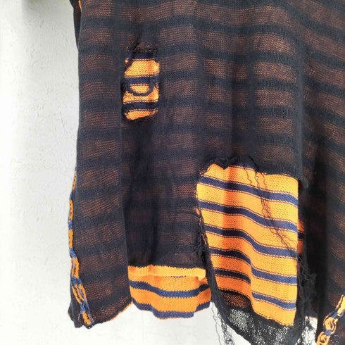 ダイエットブッチャースリムスキン DIET BUTCHER SLIM SKIN ボーダー ダメージ デザイン クルーネックニット メンズ