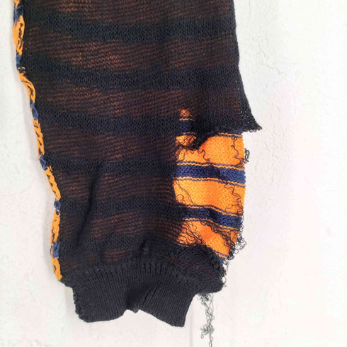 ダイエットブッチャースリムスキン DIET BUTCHER SLIM SKIN ボーダー ダメージ デザイン クルーネックニット メンズ