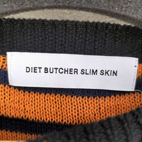 ダイエットブッチャースリムスキン DIET BUTCHER SLIM SKIN ボーダー ダメージ デザイン クルーネックニット メンズ