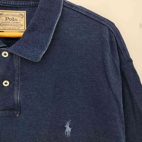 ポロラルフローレン POLO RALPH LAUREN ポニー刺繍 鹿の子 ポロシャツ ダークブルー メンズ import:XXL