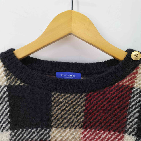 ブルーレーベルクレストブリッジ BLUE LABEL CRESTBRIDGE 金釦 チェック柄 モヘア ニット レディース 38