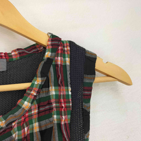 オゾック OZOC 90S 素材切替 チェック レーヨンニットノースリーブ ワンピース レディース  38