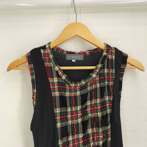 オゾック OZOC 90S 素材切替 チェック レーヨンニットノースリーブ ワンピース レディース  38