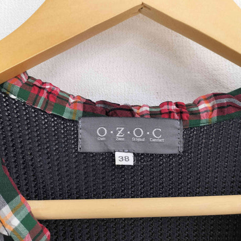 オゾック OZOC 90S 素材切替 チェック レーヨンニットノースリーブ ワンピース レディース  38