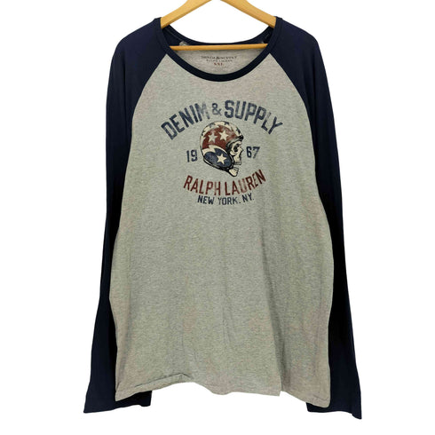 デニムアンドサプライ ラルフローレン DENIM & SUPPLY RALPH LAUREN スカル ライダー プリント ラグランスリーブ Tシャツ メンズ import:XXL
