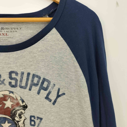デニムアンドサプライ ラルフローレン DENIM & SUPPLY RALPH LAUREN スカル ライダー プリント ラグランスリーブ Tシャツ メンズ import:XXL
