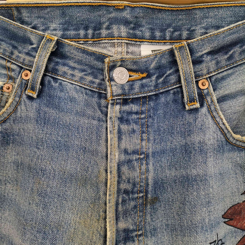 リーバイス Levis 501 2007年4月製造 アニメ キャラクター イラスト ペイントストレートデニム メンズ W34L30