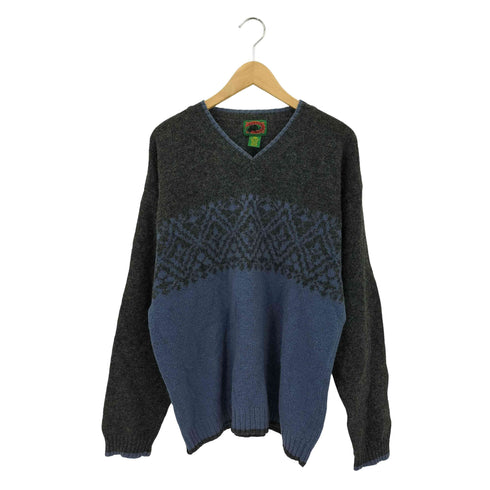 ボストントレーダーズ BOSTON TRADERS 90s スノー柄 ウールニット Vネックセーター メンズ  L