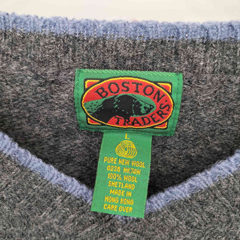 ボストントレーダーズ BOSTON TRADERS 90s スノー柄 ウールニット Vネックセーター メンズ  L