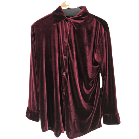 CAROLYN TAYLOR 90S レギュラーカラーL/S ベロアシャツ レディース JPN:S