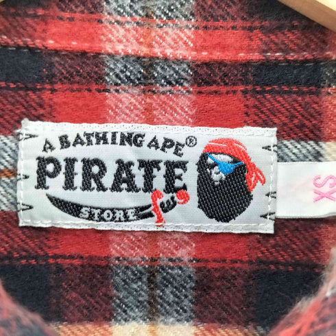 アベイシングエイプパイレーツストア A BATHING APE PIRATE STORE ピスタグ ロゴ 長袖 フランネル チェックシャツ メンズ JPN:XS