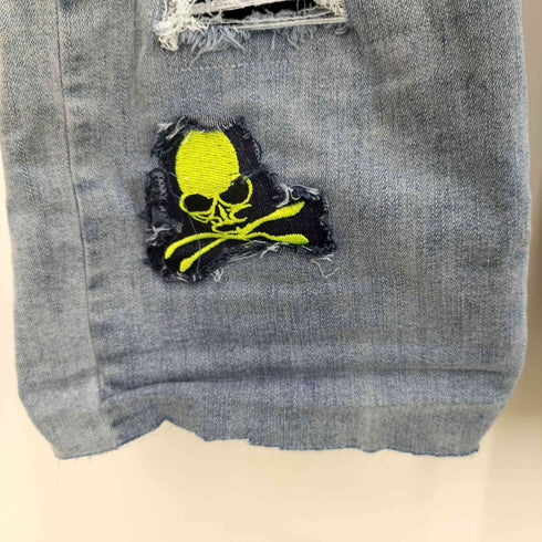 FAIR FOCUS スカル刺繍 ダメージ加工 ストレートデニムパンツ メンズ XXL