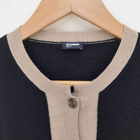 ジルサンダーネイビー JIL SANDER NAVY シルクウール パイピングデザイン クルーネック カーディガン レディース JPN:M