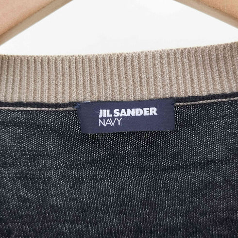 ジルサンダーネイビー JIL SANDER NAVY シルクウール パイピングデザイン クルーネック カーディガン レディース JPN:M