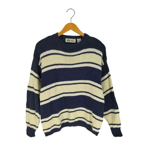 90s コットンリネン ボーダー クルーネックニット メンズ import:M