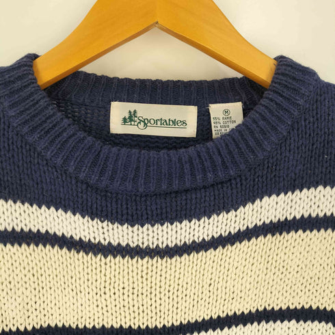 90s コットンリネン ボーダー クルーネックニット メンズ import:M