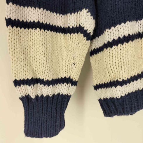 90s コットンリネン ボーダー クルーネックニット メンズ import:M