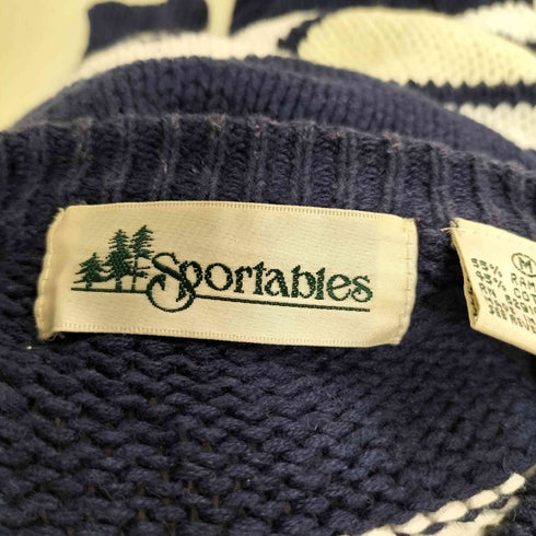 90s コットンリネン ボーダー クルーネックニット メンズ import:M