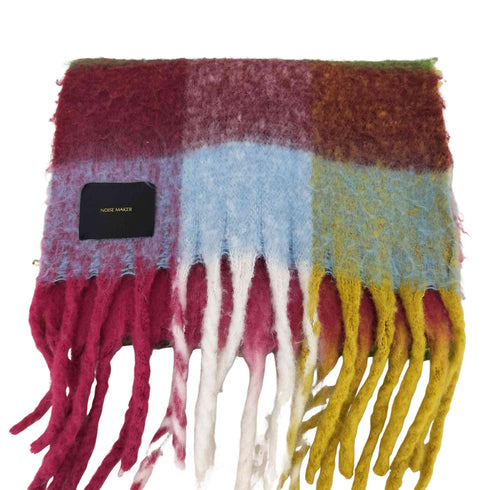 ノイズメーカー NOISE MAKER ボリュームフリンジブロックチェックマフラー レディース