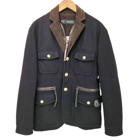 ディースクエアード DSQUARED2 レザー切替レイヤードデザイン ウール3Bテーラードジャケット メンズ 50