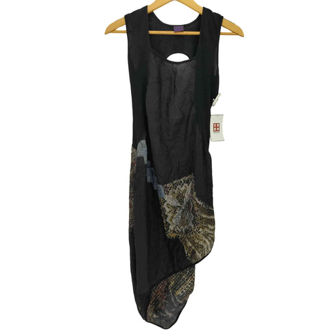 LEGATTE JEANS イタリア製 シルク100 シースルー切替 背中空き ノースリーブ 変形 ワンピース レディース  III