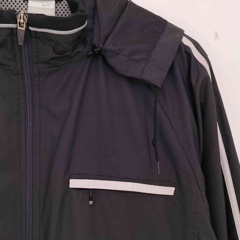 ナイキ NIKE 00s 銀タグ フード着脱可 袖スウォッシュ ハニカムリップストップ ナイロンジャケット 裾ドローコード メンズ import:XL