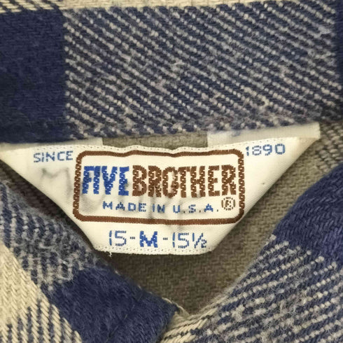 ファイブブラザー FIVE BROTHER 70-80S MADE IN USA チェックネルシャツ メンズ import:M