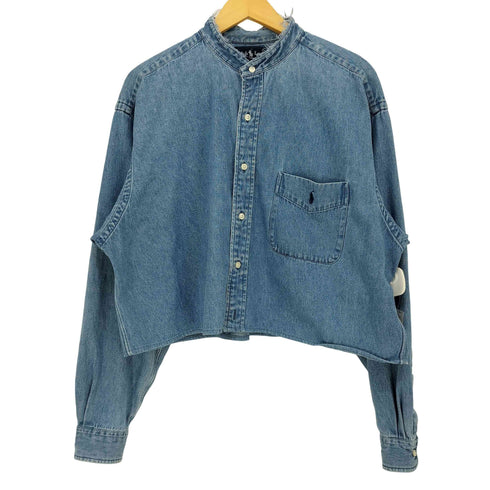 ラルフローレン RALPH LAUREN BIG SHIRT ポニー刺繍 クロップド デニム バンドカラー シャツ リメイク レディース import:L